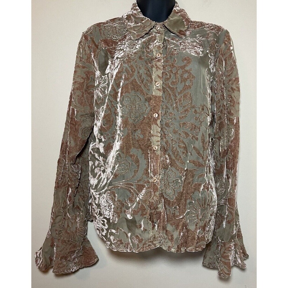 See Through Velvet Flare Cuff Button Down Size Medium Eci New York
